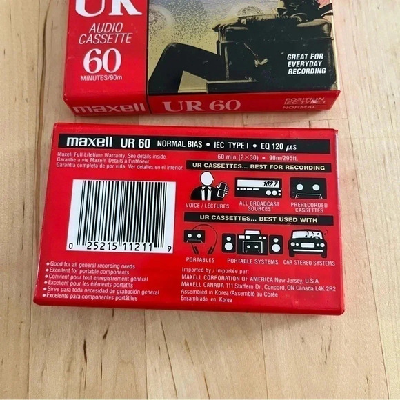 SEALED 2 Pack Maxell UR60 UR 60 Normal Bias Type I Cassette Tapes Blank - Picture 2 of 2